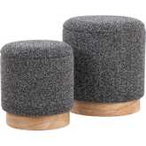 Marla Nesting Ottoman Set in Natural Wood & Black Fabric